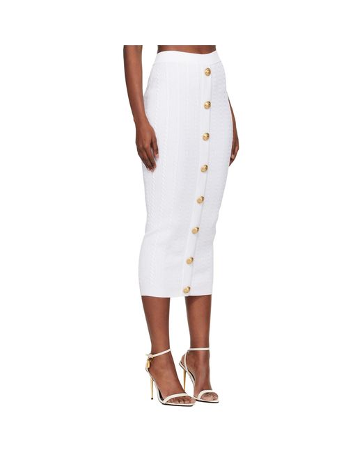 Balmain White Cable-Knit Midi Skirt