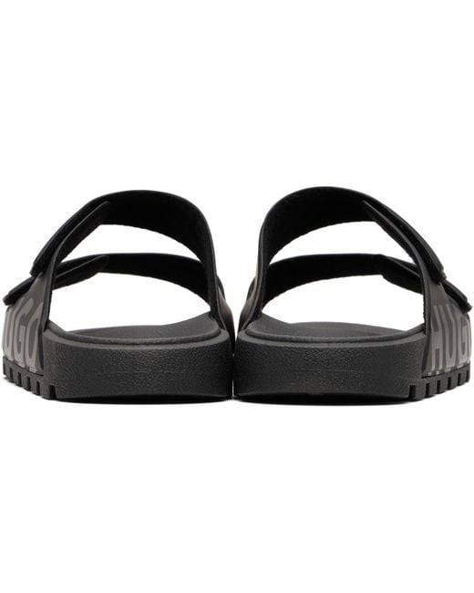 HUGO Black Logo Double Touch-Closure Straps Sandals for men