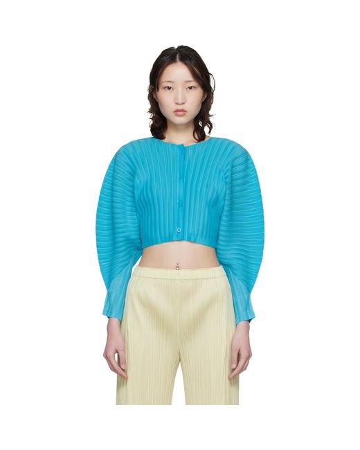 Pleats Please Issey Miyake Blue Rib Pleats January Cardigan