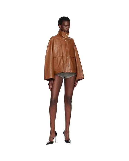 Nour Hammour Brown Tan Park Leather Jacket