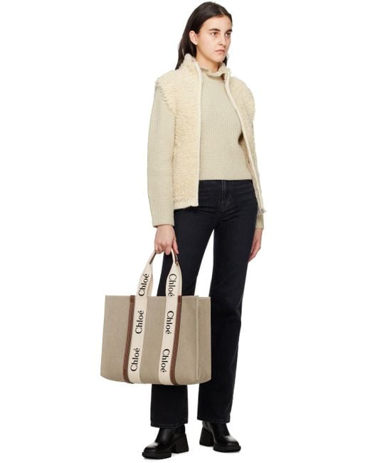 Chloé Natural Beige & Brown Large Woody Tote