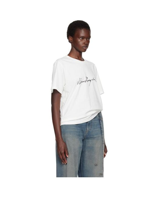 MM6 by Maison Margiela White Off- Overdyed Handwritten-Print T-Shirt