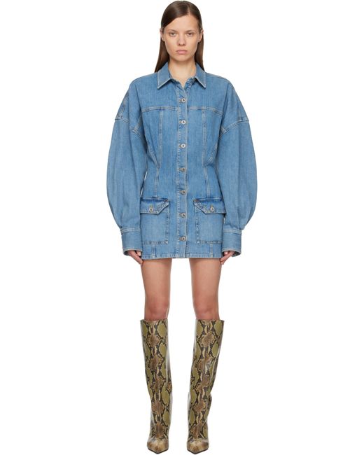 Robe Courte Bleue En Denim À Effet Délavé The Attico en coloris Blue