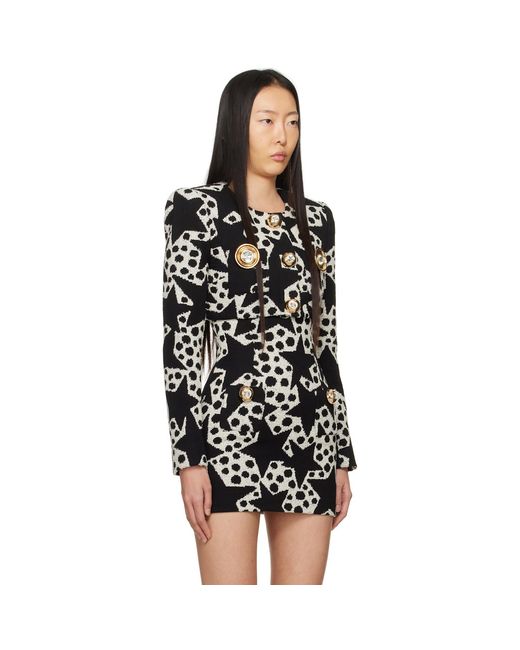 Area Black & Off-white Crystal Medallion Blazer