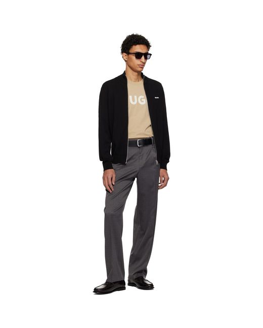 HUGO Black Logo-Detail Knit Track Jacket for men