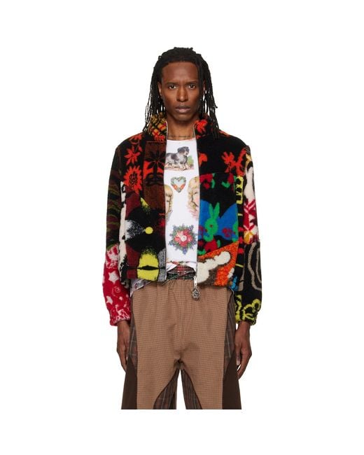 Chopova Lowena Red Patchwork Fitted Fleece Jacket for men