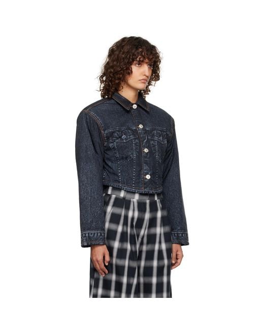 Pushbutton Blue Denim Print Cropped Jacket