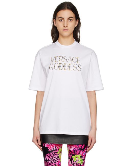 Versace White 'goddess' Studded T-shirt