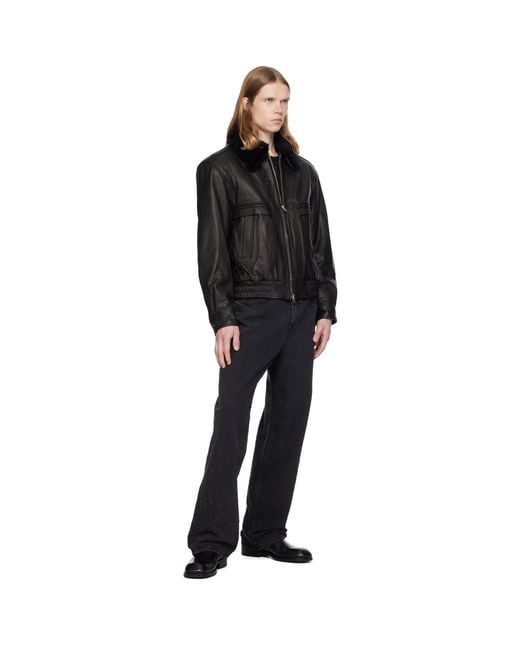 MMIC Black Calder Leather Bomber Jacket for men