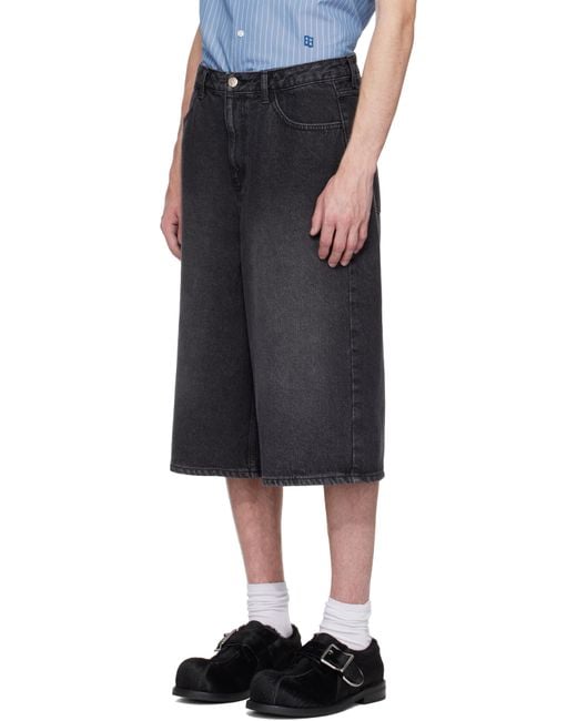 メンズ Adererror ブラック Sig; Trs Tag 01 デニムショートパンツ Black