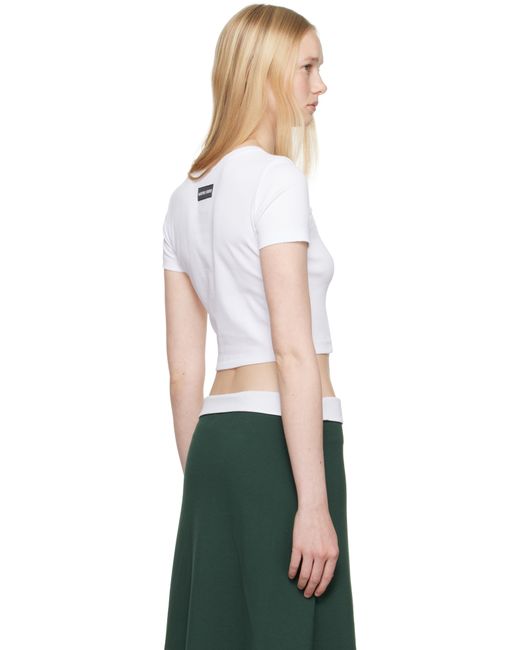 MARINE SERRE ホワイト Moon ロゴ リブ カットアウト Tシャツ Green