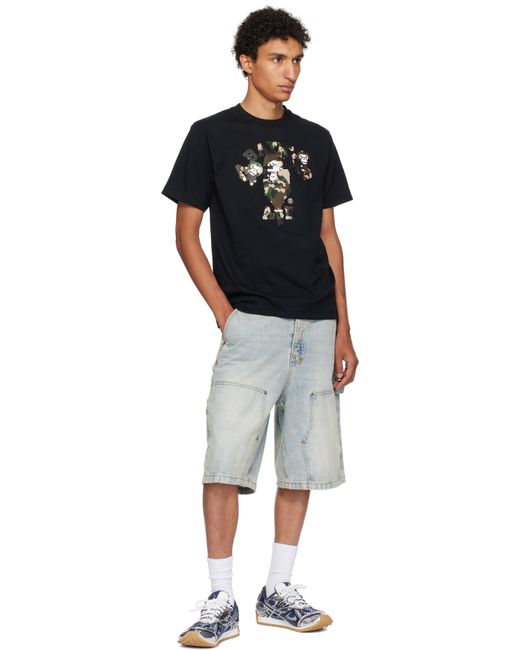 A Bathing Ape Black Map Camo College Milo T-Shirt for men