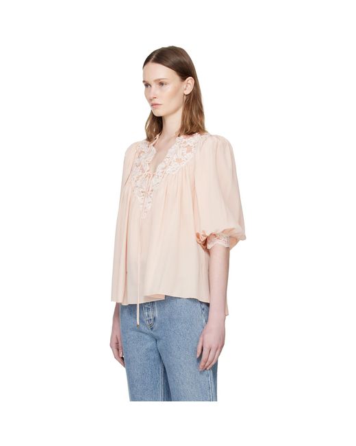 Chloé Blue Fluid Puff-Sleeve Blouse