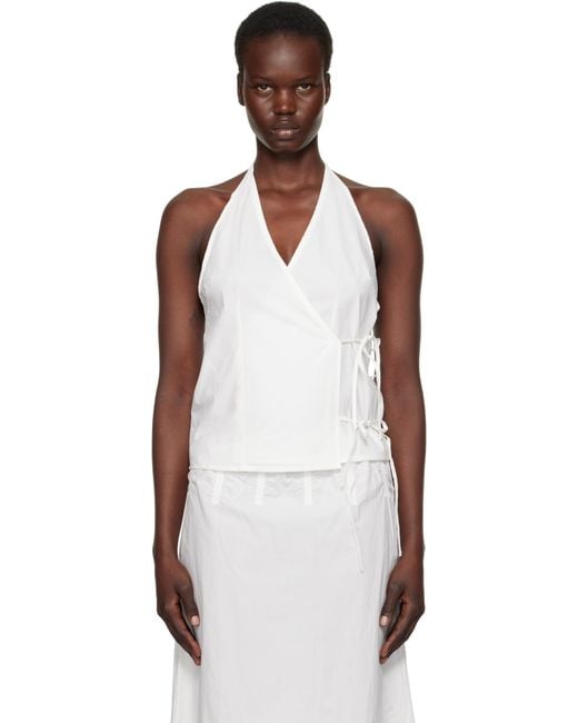 Deiji Studios White Drawcord Halter Top