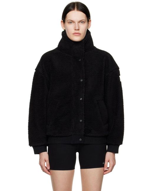 Alo Yoga Sherpa Varsity Jacket in Black | Lyst