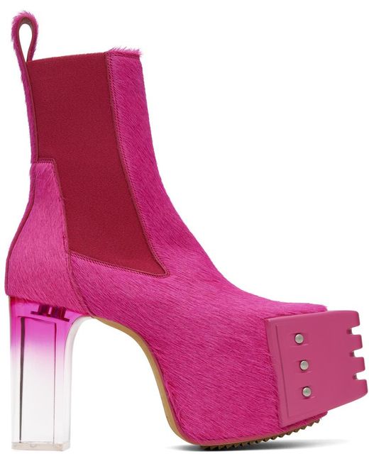 Rick Owens Pink Pony Hair Platform Chelsea Boots for men