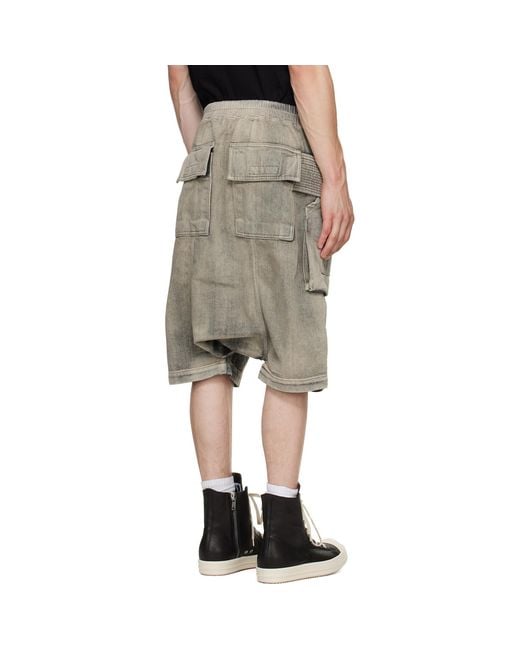 Rick Owens Gray Tan Tower Creatch Cargo Pods Shorts for men