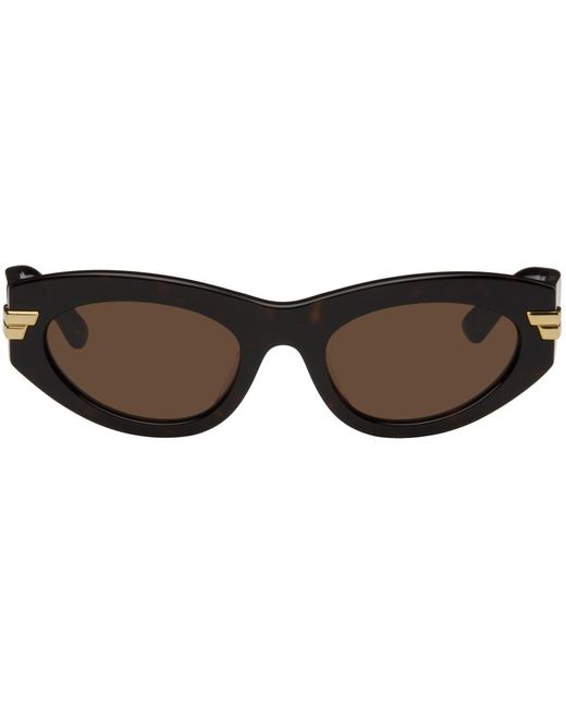 Bottega Veneta Black Tortoiseshell Oval Acetate Sunglasses