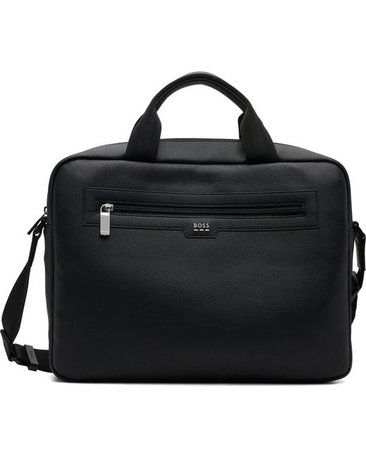 Boss Black Grained Faux-Leather Briefcase for men