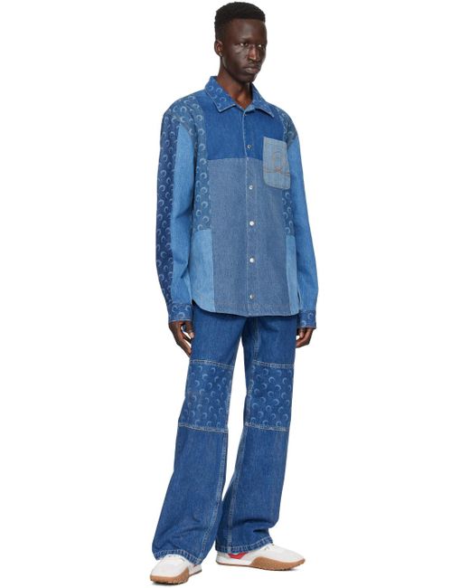 MARINE SERRE Blue Indigo Regenerated Denim Shirt for men