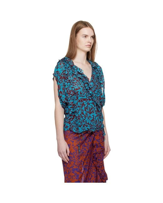 Dries Van Noten Blue Burgundy Pattern Top