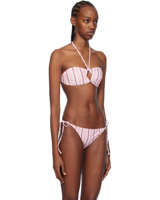 Ganni Multicolor White & Pink Striped Bikini Top