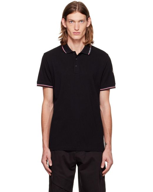 Moncler Cotton Stripe Accent Polo in Black for Men | Lyst