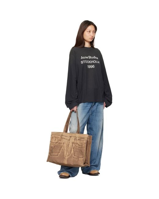 Acne Brown Tan Logo Shopper Tote