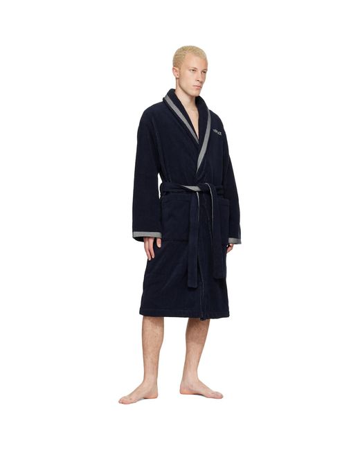 Versace Blue Cotton-terry Jacquard Bathrobe for men