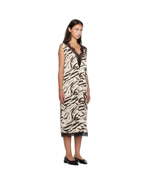 Ganni Multicolor Off- & Zebra Satin Midi Dress