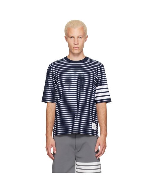 Thom Browne Blue Jersey 4-Bar Knit Pocket T-Shirt for men
