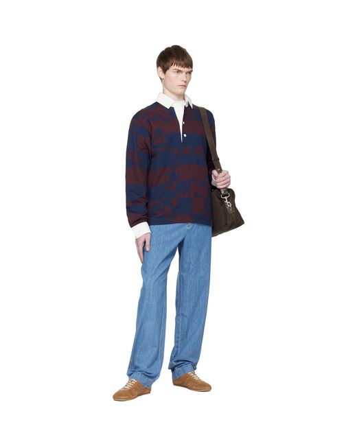 Dries Van Noten Blue Burgundy Jacquard Polo for men