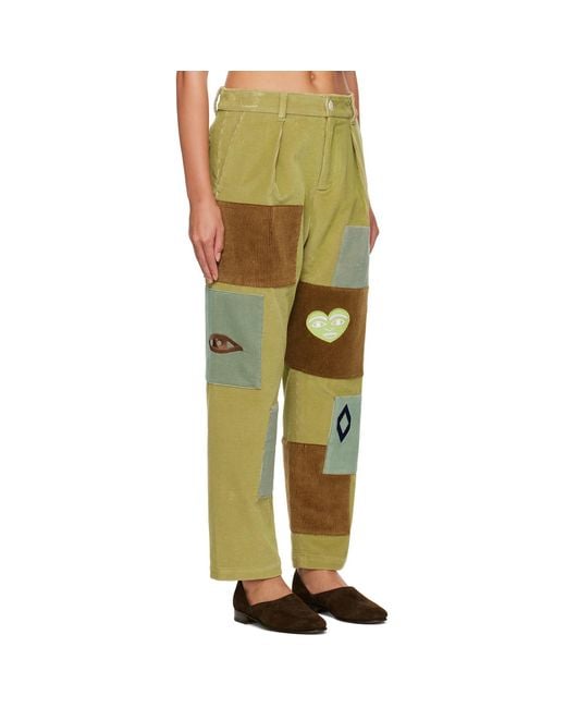 The Elder Statesman Green Patch Trousers