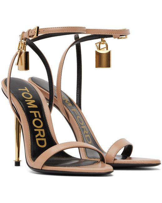 Tom Ford Metallic Taupe Padlock Pointed Naked Heeled Sandals