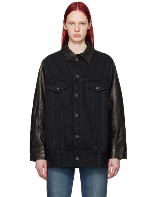 Khaite Black 'The Grizzo' Denim & Leather Jacket
