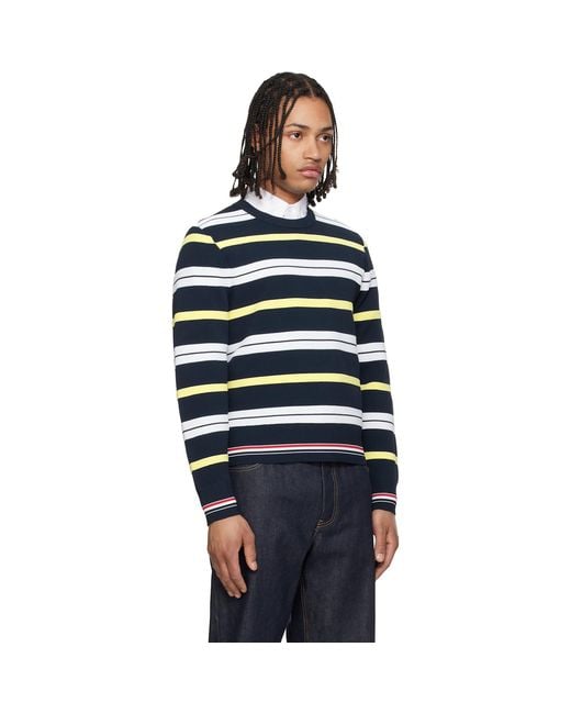 Thom Browne Black Variegated Rep Stripe Ottoman Stitch Crew Neck Sweater for men