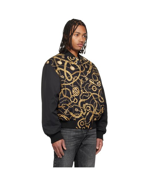 Balmain Chaînes Pattern & Monogram Reversible Bomber Jacket in Black ...