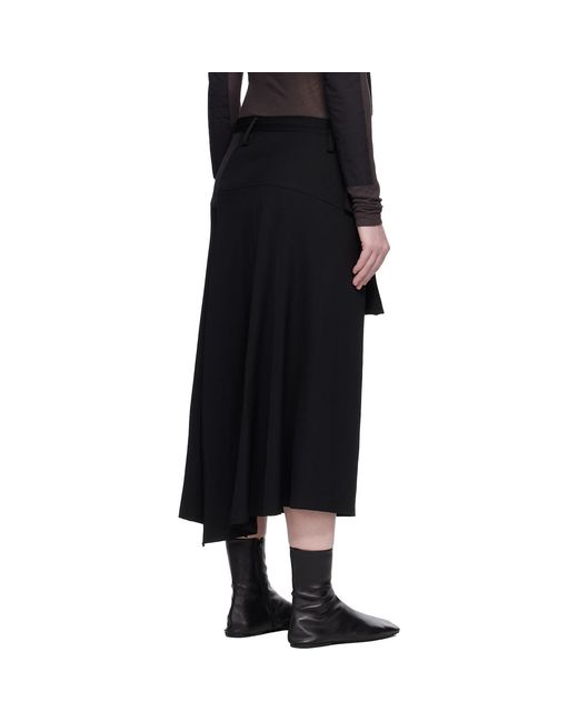 Y's Yohji Yamamoto Black Wool Gabardine Y Big Flap Midi Skirt