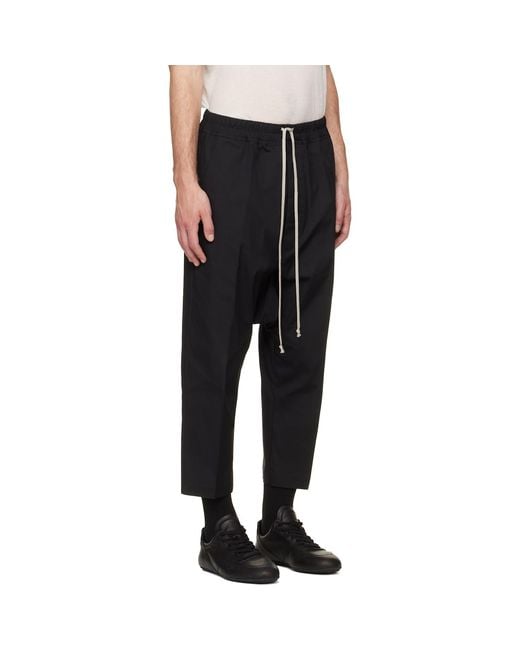 Rick Owens Black Tower Drawstring Cropped Trousers for men