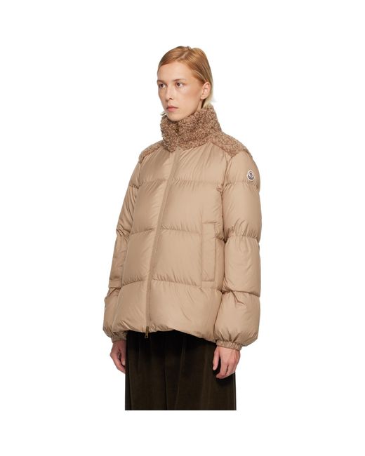 Moncler Natural Esnaie Teddy-Trimmed Short Down Jacket