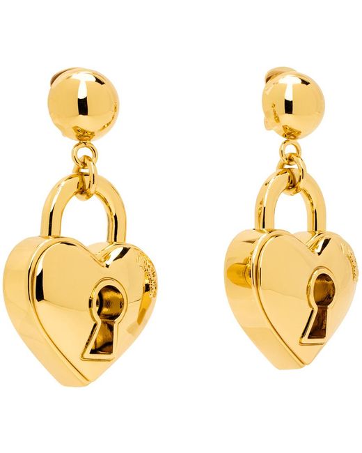 Moschino Metallic Gold Heart Lock Earrings