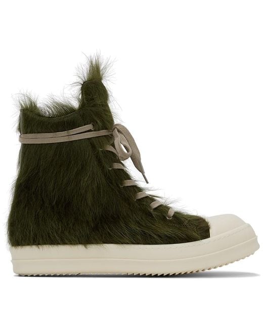 Rick Owens Green Pony Hair Sneakers for men