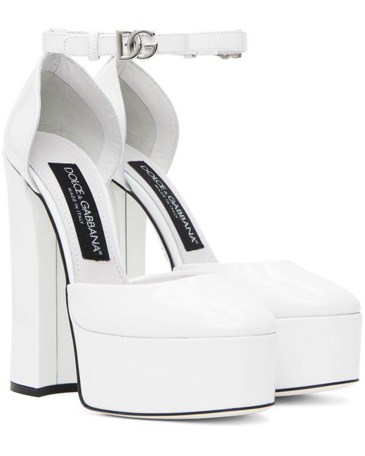 Dolce & Gabbana White Sharon Patent Leather Platform Pumps