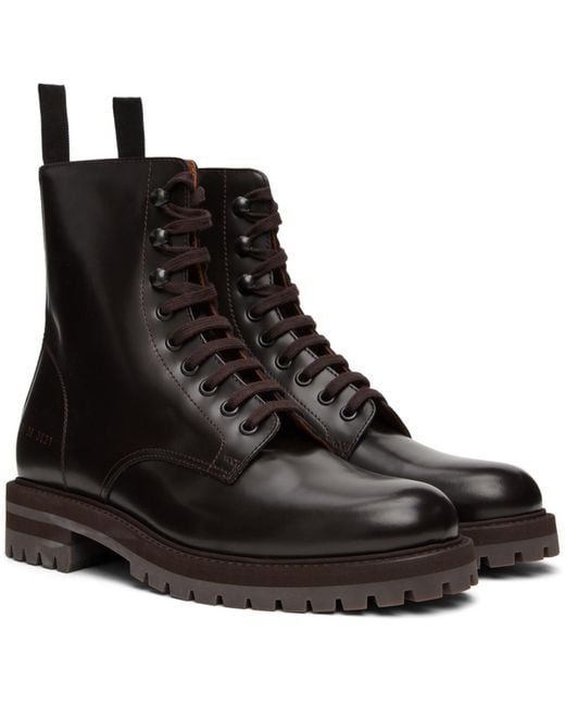 Common Projects Black Leather Combat Boots for men