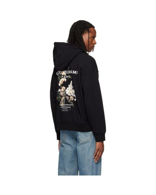 Wooyoungmi Black Flower Back Logo Hoodie for men