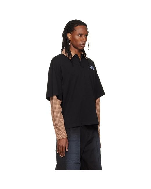 we11done Black 'Se11Done' Layered Long-Sleeve Polo for men