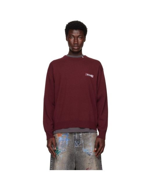 we11done Red Burgundy Logo Knit Pullover Sweater for men