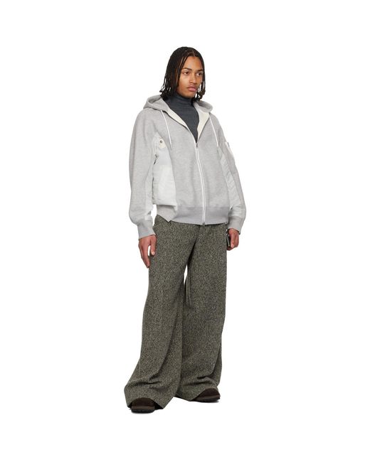 Sacai Gray Sponge Sweat & Nylon Twill Hoodie for men
