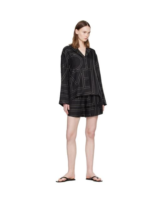 Totême  Black Monogram Silk Pj Shirt