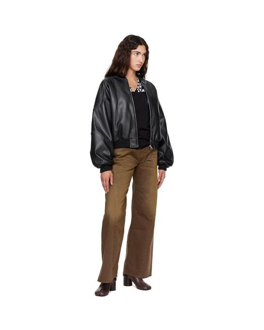MM6 by Maison Margiela Black Rib-Knit Trim Faux-Leather Bomber Jacket